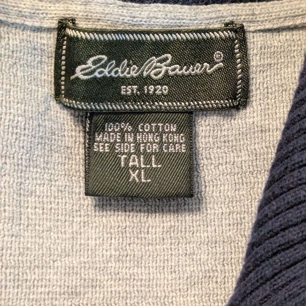 Y2K Eddie Bauer Gray 1/4 Zip Mock Neck LS Gusseted Pullover Sweater Men's XLT - Picture 4 of 10